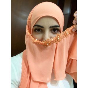 Hijab Babado com Aplicações Pessego