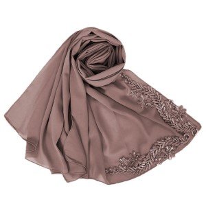 Hijab com Bordado Lateral Marrom