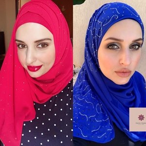 Hijab Strass Vermelho Azul Azul