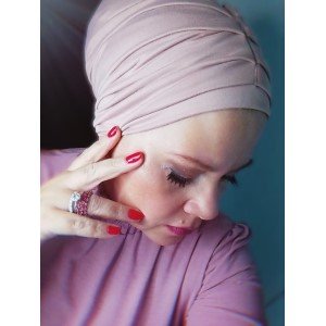 Touca turbante 2 peças rosa em malha