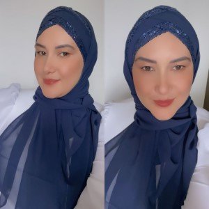 Hijab Trançado com Paetê Azul Indigo