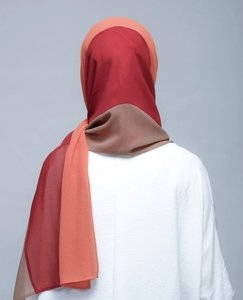 Hijab Chiffon 3 cores - tricolor - vermelho